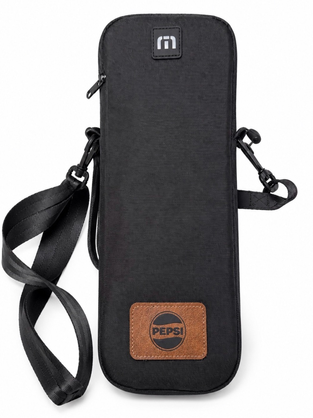 Travis Mathew Pepsi Black Messenger Sling wine cooler Bag with Brown Logo Patch